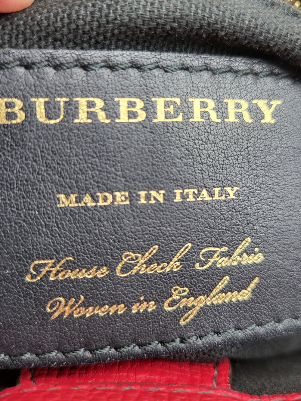 BURBERRY Grainy Calfskin House Check Medium Banner Tote Red, Auth w/COA. - Picture 11 of 16
